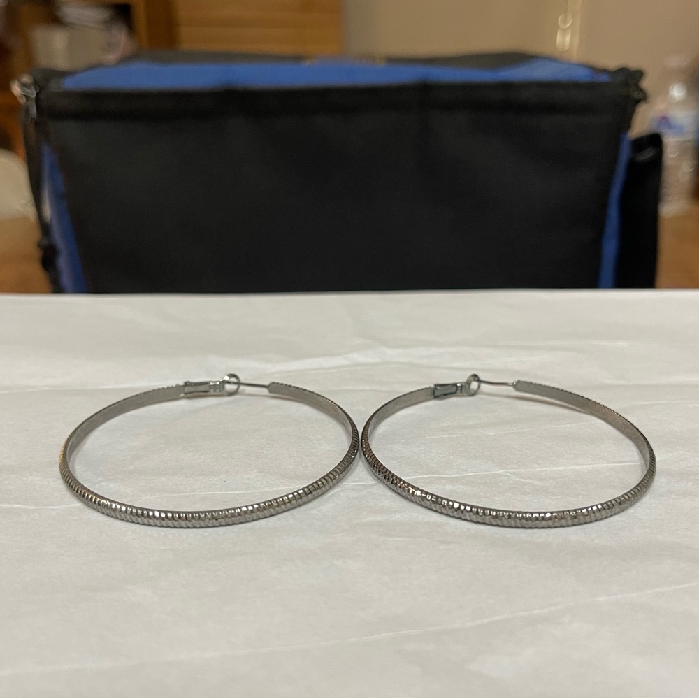 Silver large hoop earrings
